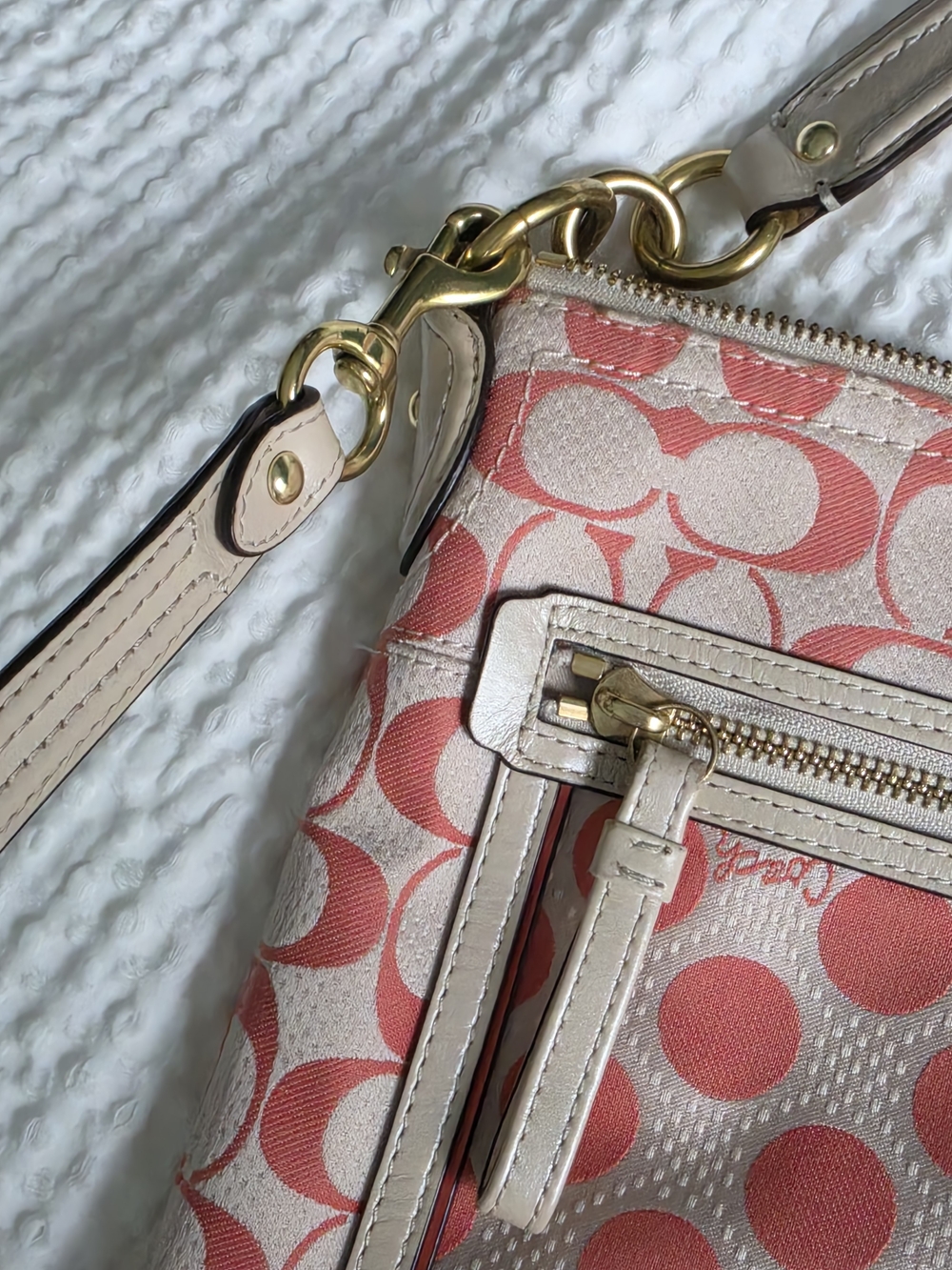 Coach Pink Polka Dot Signature Canvas Shoulder Bag - Picture 8 of 16